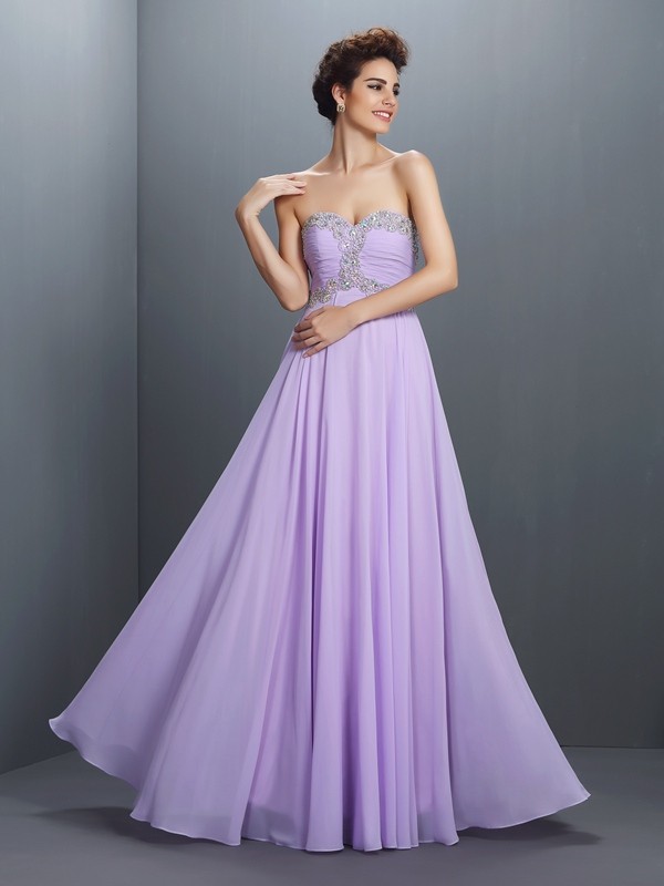 A-Line/Princess Sweetheart Beading Sleeveless Long Chiffon Dresses 4928