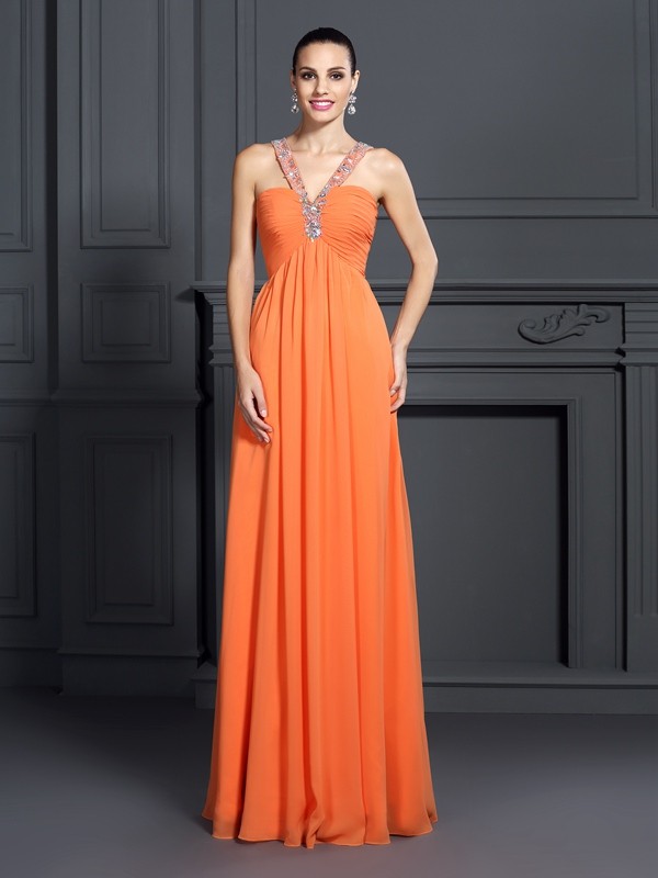 A-Line/Princess Halter Beading Sleeveless Long Chiffon Dresses 3562