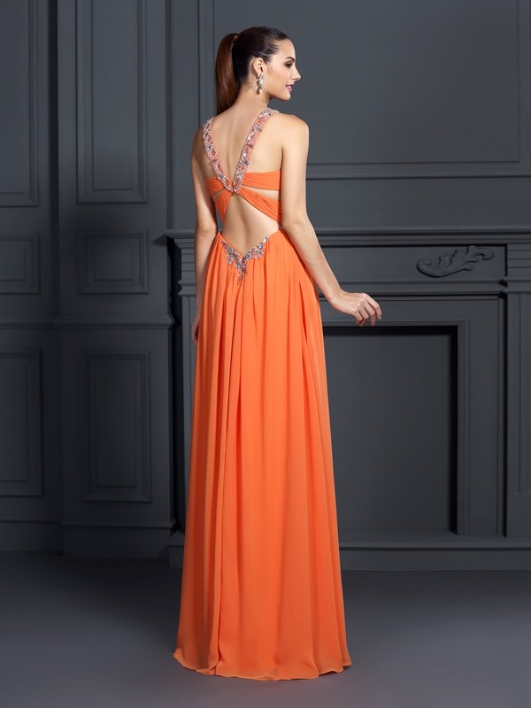 A-Line/Princess Halter Beading Sleeveless Long Chiffon Dresses 3562