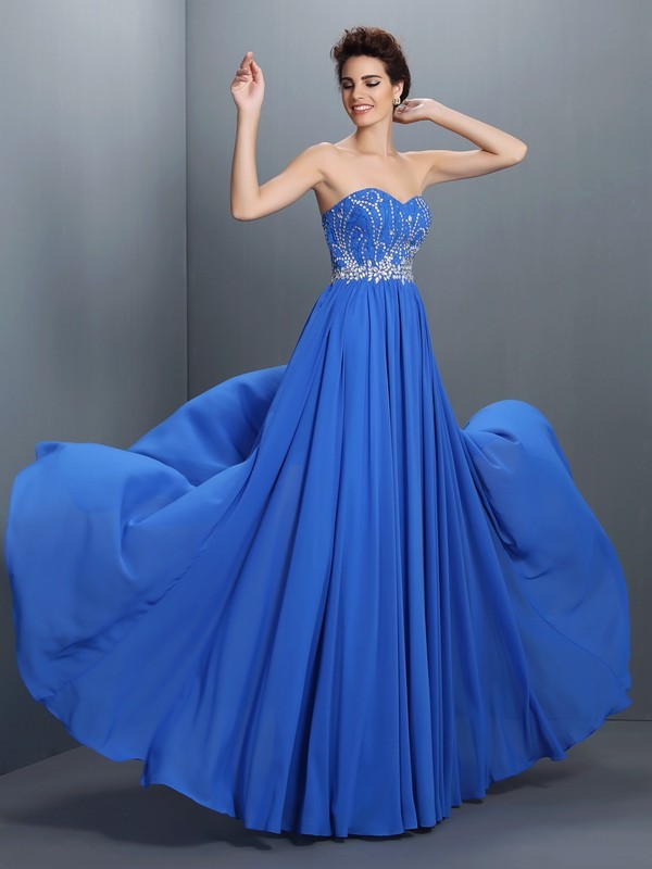 A-Line/Princess Sweetheart Beading Sleeveless Long Chiffon Dresses 4930