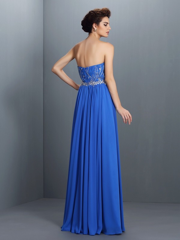 A-Line/Princess Sweetheart Beading Sleeveless Long Chiffon Dresses 4930