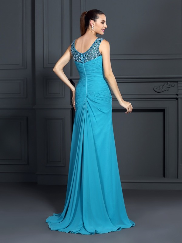 Trumpet/Mermaid Straps Ruffles Sleeveless Long Chiffon Dresses 7439