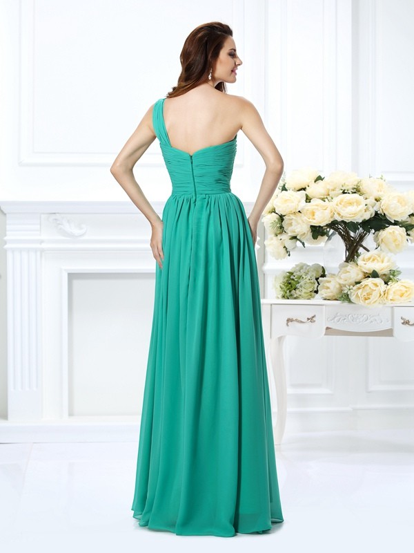 A-Line/Princess One-Shoulder Beading Sleeveless Long Chiffon Dresses 3847