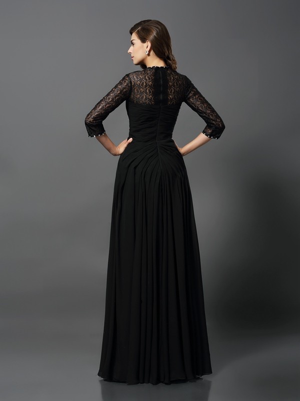 A-Line/Princess Bateau 3/4 Sleeves Long Lace Dresses 3357