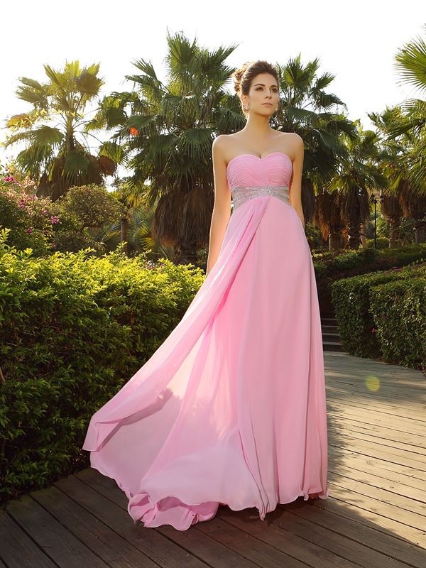 A-Line/Princess Sweetheart Applique Sleeveless Long Chiffon Dresses 4900