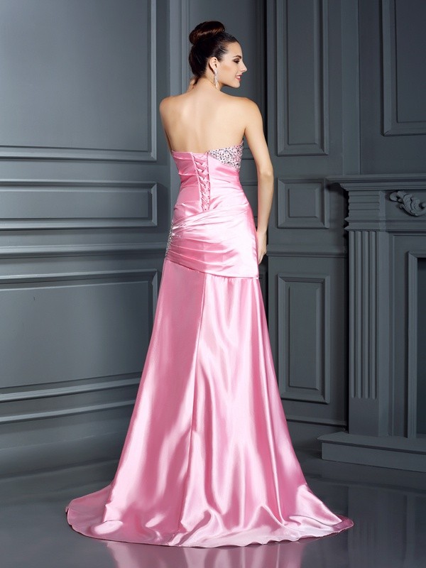 Trumpet/Mermaid Sweetheart Beading Sleeveless Long Elastic Woven Satin Dresses 7481