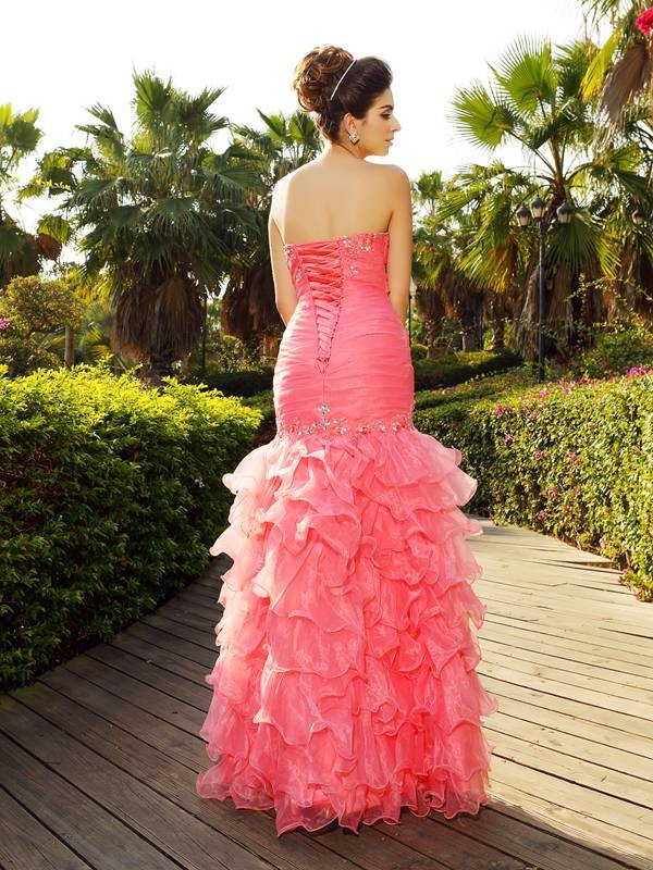 Trumpet/Mermaid Strapless Beading Sleeveless Long Organza Dresses 7411