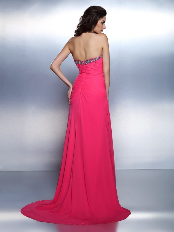 A-Line/Princess Sweetheart Beading Sleeveless Long Chiffon Dresses 4931