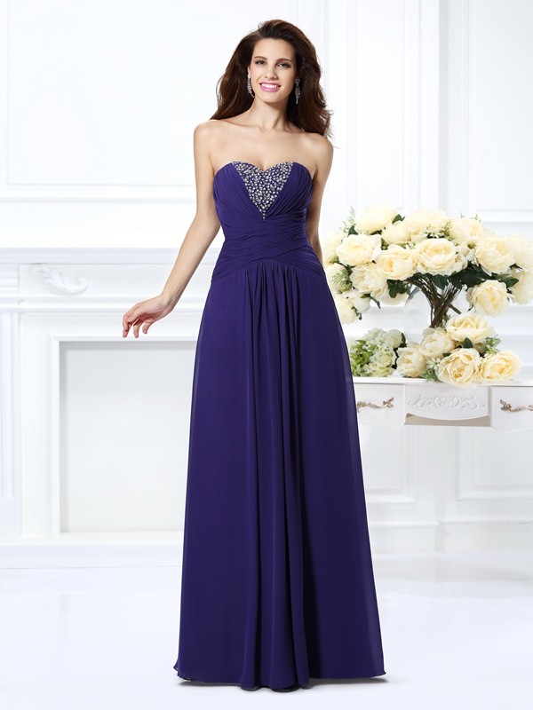 A-Line/Princess Sweetheart Beading Sleeveless Long Chiffon Dresses 4932