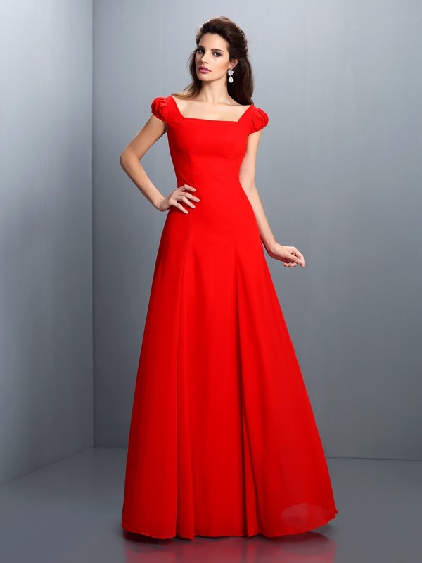 A-Line/Princess Bateau Short Sleeves Long Satin Dresses 3387