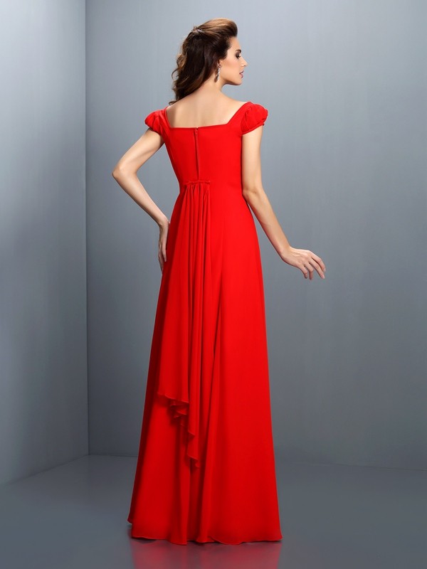 A-Line/Princess Bateau Short Sleeves Long Satin Dresses 3387