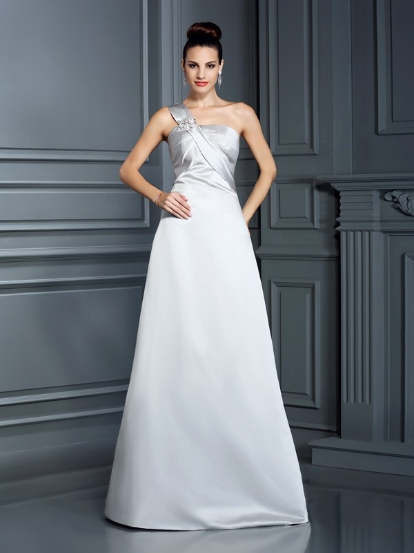 A-Line/Princess One-Shoulder Sleeveless Long Satin Dresses 3917