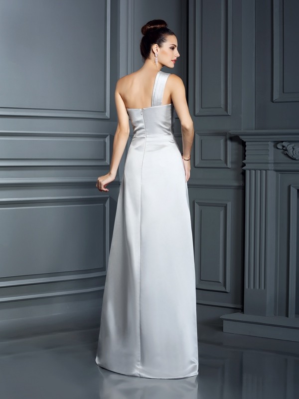 A-Line/Princess One-Shoulder Sleeveless Long Satin Dresses 3917