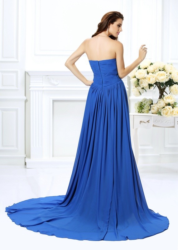 A-Line/Princess Sweetheart Ruched Sleeveless Long Chiffon Dresses 4997