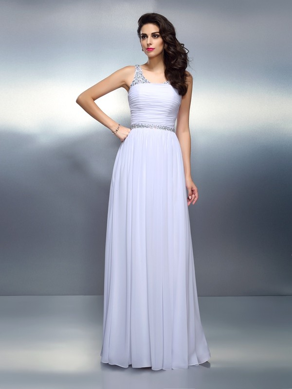 A-Line/Princess Scoop Beading Sleeveless Long Chiffon Dresses 4290