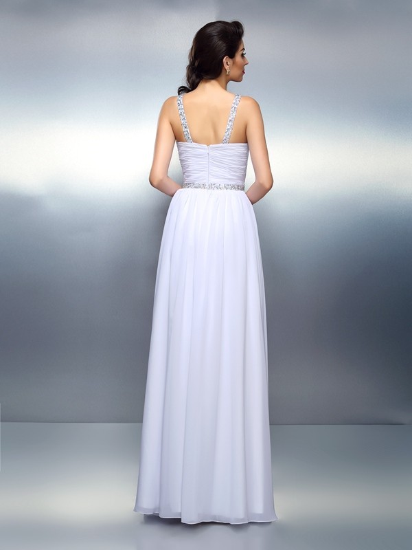 A-Line/Princess Scoop Beading Sleeveless Long Chiffon Dresses 4290