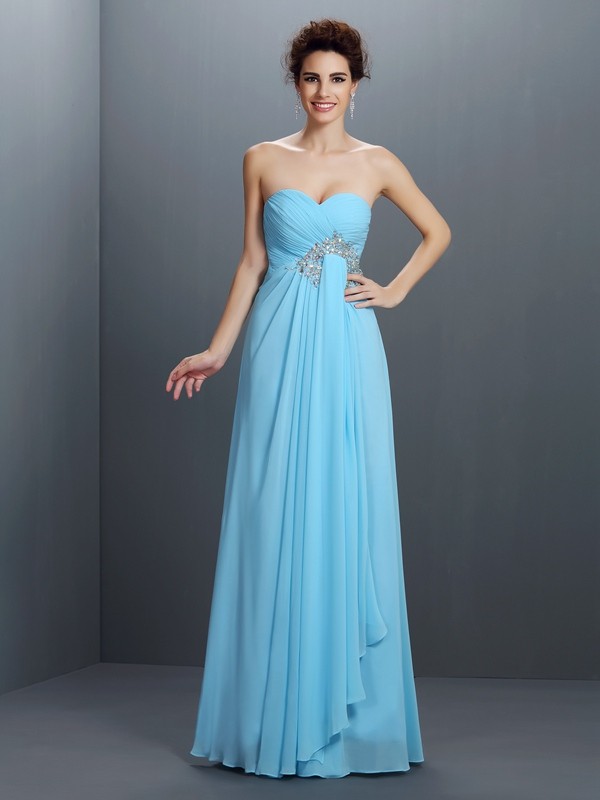 A-Line/Princess Sweetheart Beading Sleeveless Long Chiffon Dresses 4933