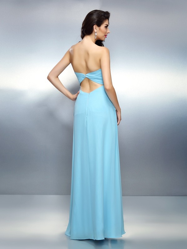 A-Line/Princess Sweetheart Pleats Sleeveless Long Chiffon Dresses 4986