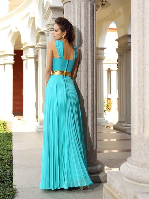 A-Line/Princess Pleats Sleeveless Long Chiffon Dresses 3960