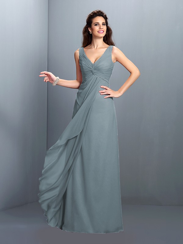 A-Line/Princess Straps Pleats Sleeveless Long Chiffon Bridesmaid Dresses 4829