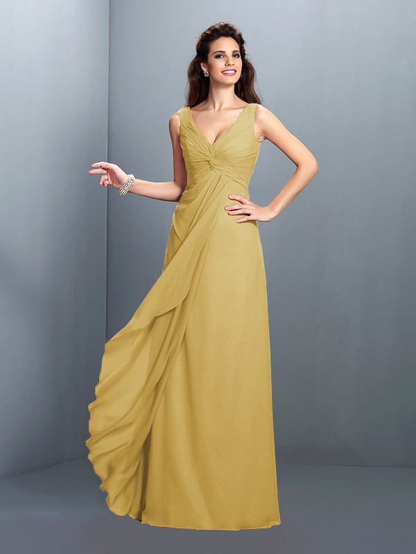 A-Line/Princess Straps Pleats Sleeveless Long Chiffon Bridesmaid Dresses 4829