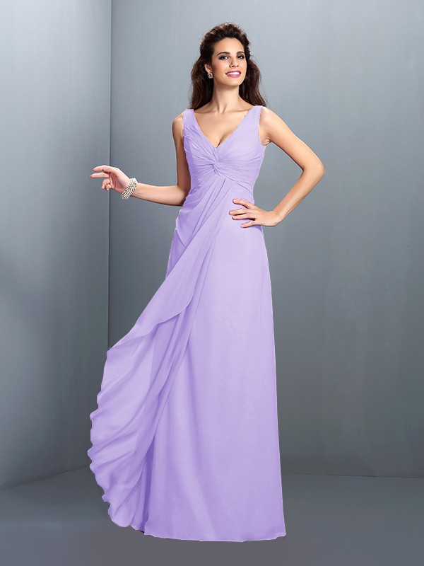 A-Line/Princess Straps Pleats Sleeveless Long Chiffon Bridesmaid Dresses 4829