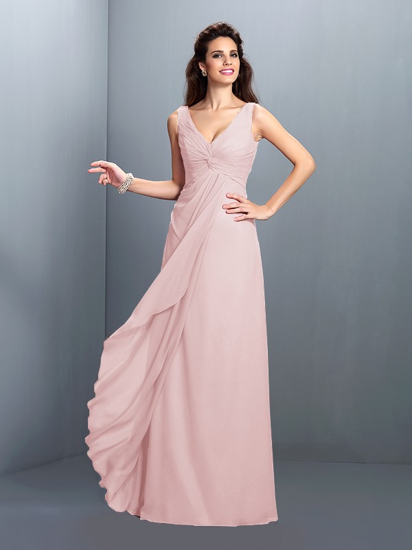 A-Line/Princess Straps Pleats Sleeveless Long Chiffon Bridesmaid Dresses 4829