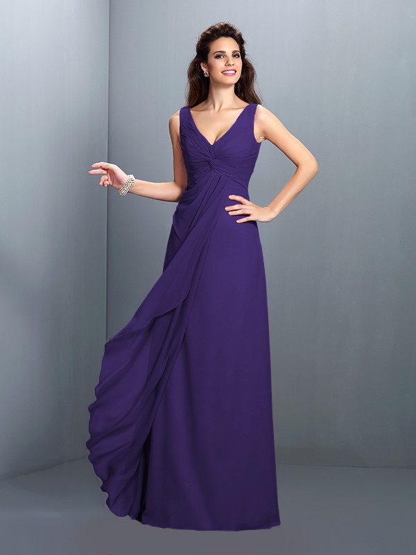 A-Line/Princess Straps Pleats Sleeveless Long Chiffon Bridesmaid Dresses 4829