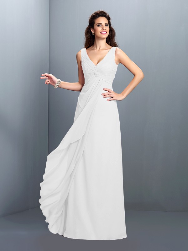 A-Line/Princess Straps Pleats Sleeveless Long Chiffon Bridesmaid Dresses 4829