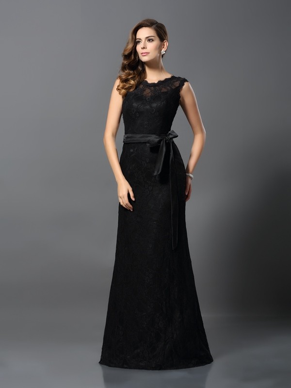 Sheath/Column Scoop Lace Sleeveless Long Satin Dresses 6380