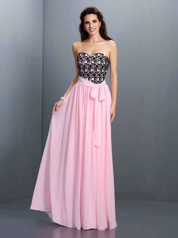 A-Line/Princess Sweetheart Lace Sleeveless Long Chiffon Dresses 4974