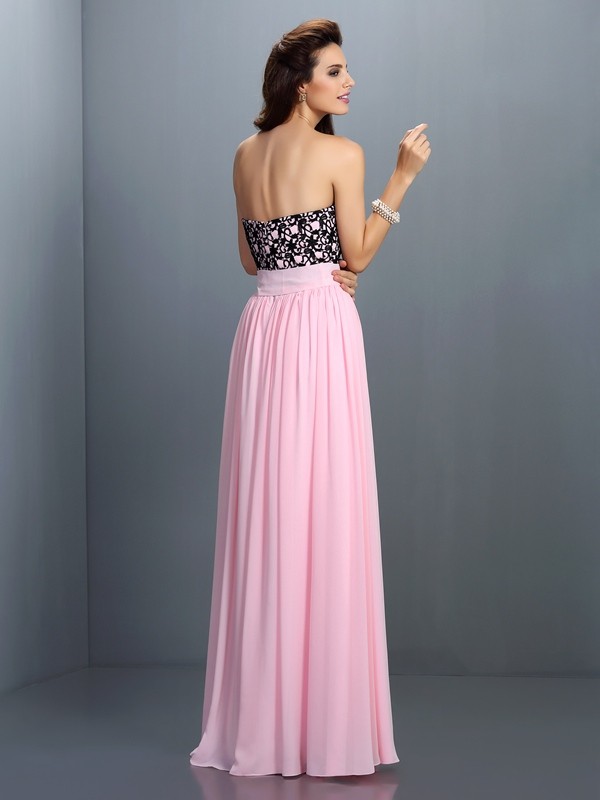 A-Line/Princess Sweetheart Lace Sleeveless Long Chiffon Dresses 4974