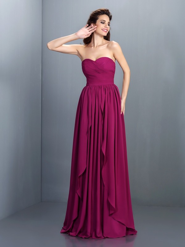 A-Line/Princess Sweetheart Pleats Sleeveless Long Chiffon Dresses 4987