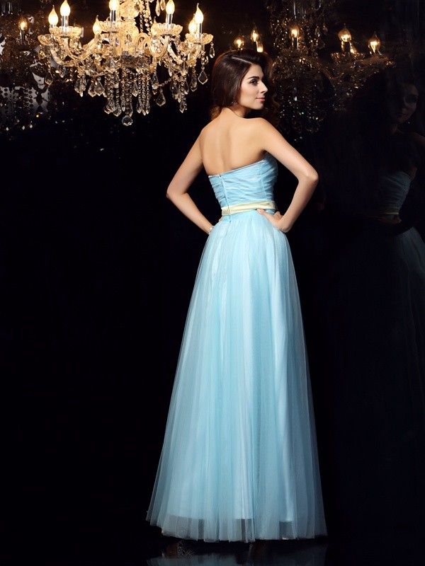 Ball Gown Strapless Sash/Ribbon/Belt Sleeveless Long Satin Quinceanera Dresses 5745