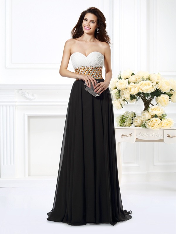 A-Line/Princess Sweetheart Beading Sleeveless Long Chiffon Dresses 4934