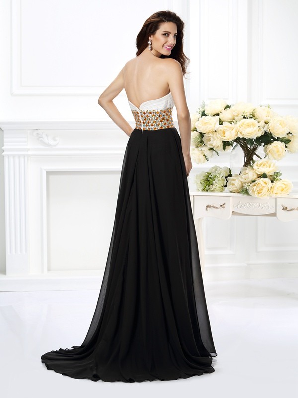 A-Line/Princess Sweetheart Beading Sleeveless Long Chiffon Dresses 4934