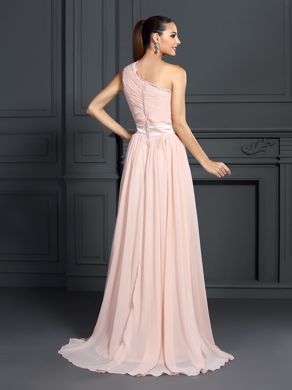 A-Line/Princess One-Shoulder Ruffles Sleeveless Long Chiffon Dresses 3871