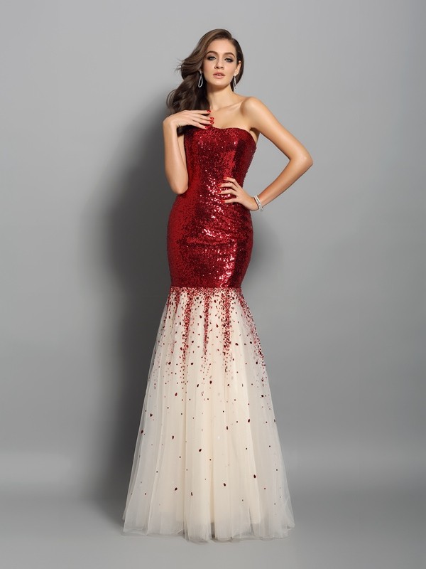 Trumpet/Mermaid One-Shoulder Sleeveless Long Sequins Dresses 7183