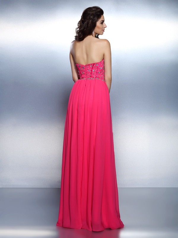 A-Line/Princess Sweetheart Beading Sleeveless Long Chiffon Dresses 4935