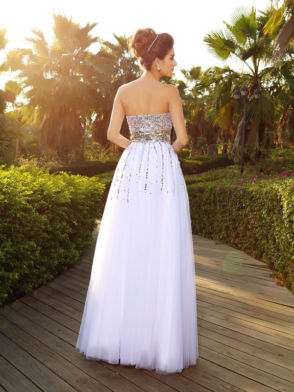 A-Line/Princess Sweetheart Beading Sleeveless Long Organza Dresses 4965