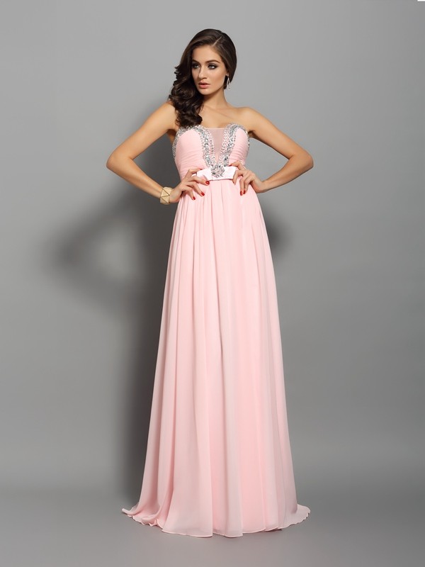 A-Line/Princess Sweetheart Beading Sleeveless Long Chiffon Dresses 4936