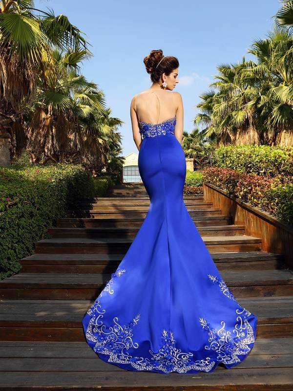 Trumpet/Mermaid Sweetheart Beading Sleeveless Long Satin Dresses 7492