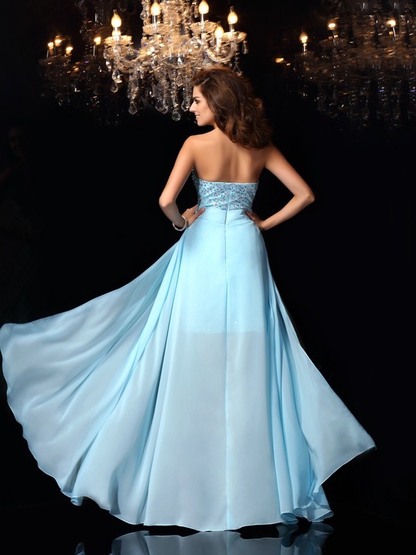 A-Line/Princess Sweetheart Beading Sleeveless Long Chiffon Dresses 4937