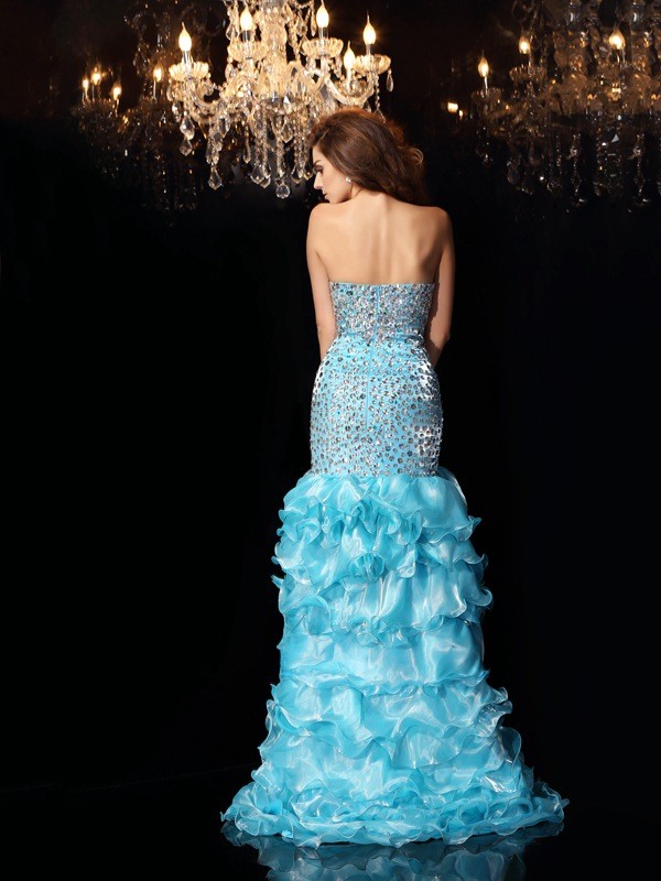 Trumpet/Mermaid Sweetheart Beading Sleeveless High Low Organza Dresses 7473