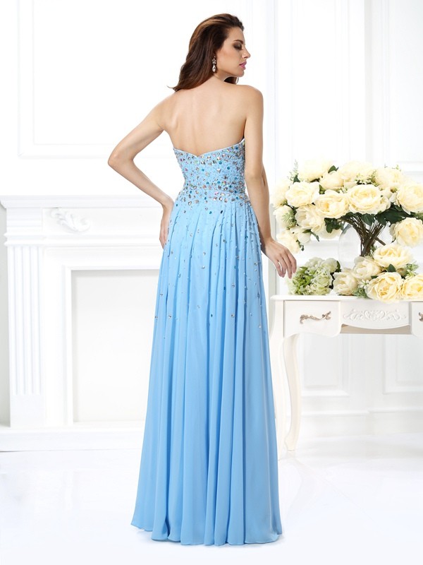 A-Line/Princess Sweetheart Beading Sleeveless Long Chiffon Dresses 4938