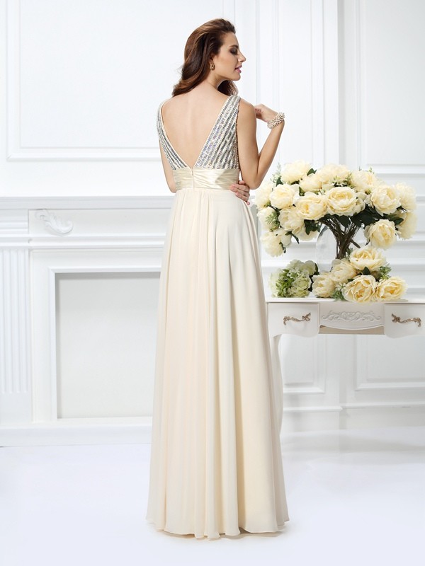 A-Line/Princess Straps Beading Sleeveless Long Chiffon Dresses 4813