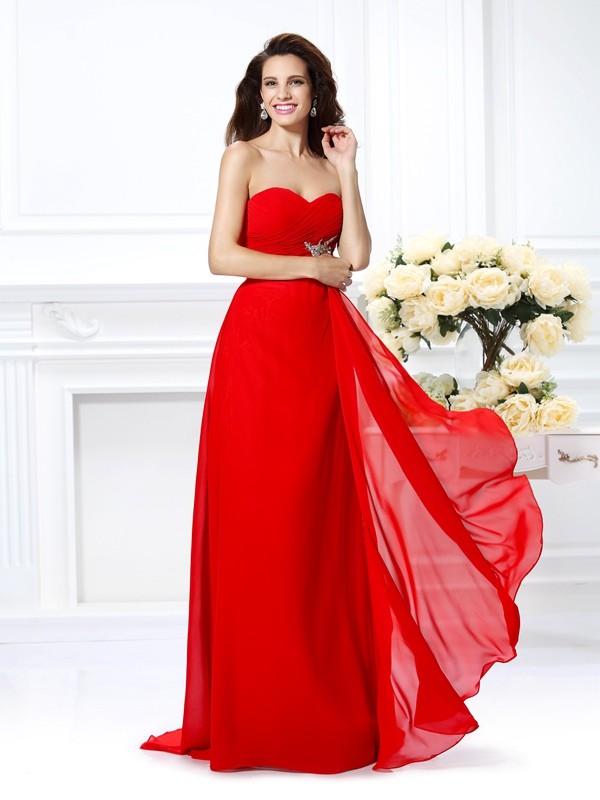 A-Line/Princess Sweetheart Beading Sleeveless Long Chiffon Dresses 4939