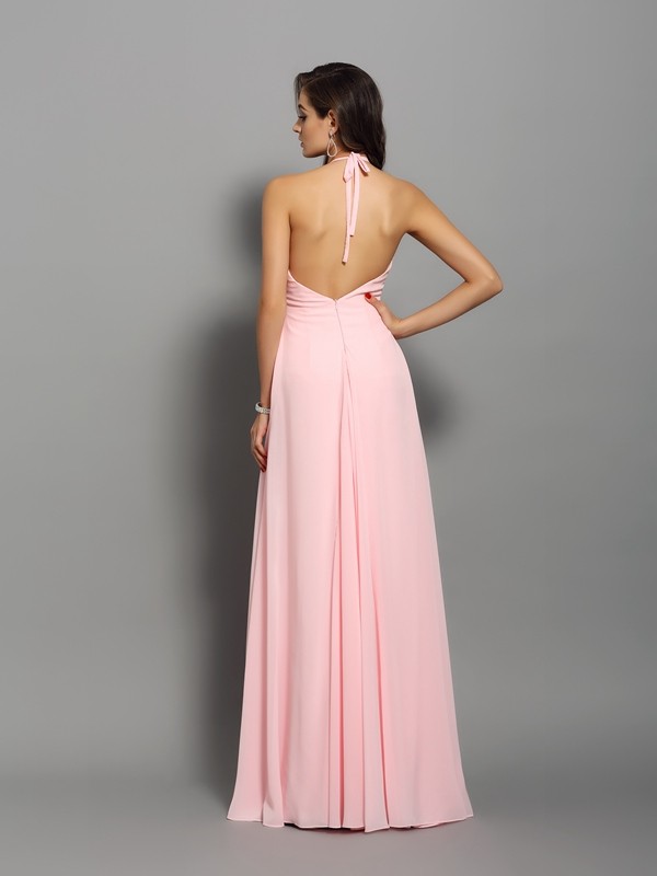 Sheath/Column High Neck Beading Sleeveless Long Chiffon Dresses 5981