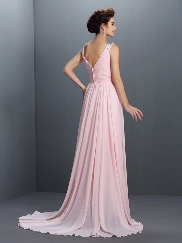 A-Line/Princess Straps Beading Sleeveless Long Chiffon Dresses 4815