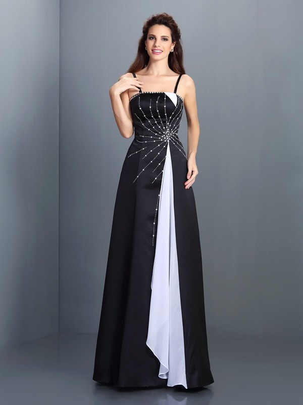 A-Line/Princess Spaghetti Straps Sleeveless Long Chiffon Dresses 4728